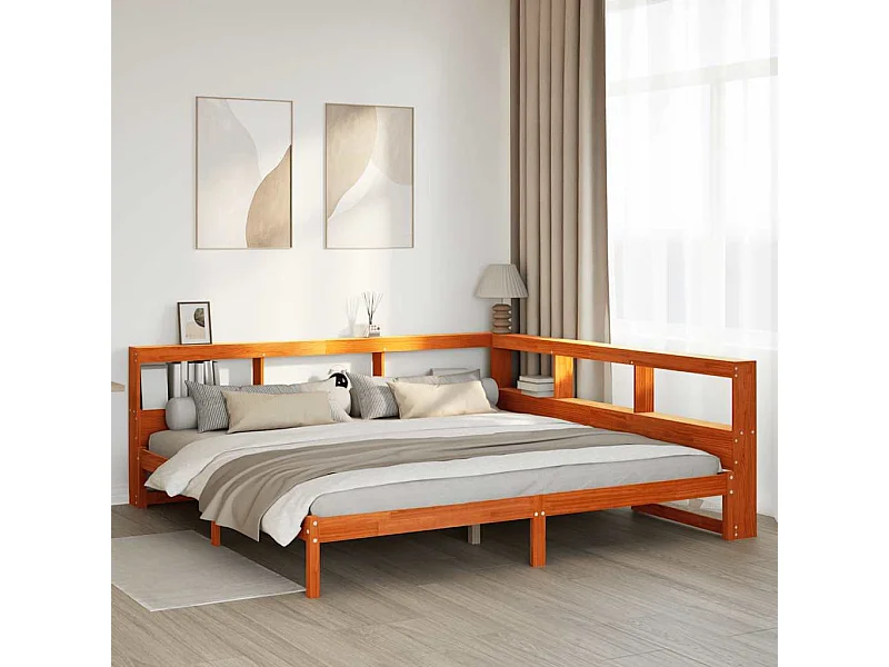 Letto libreria senza materasso, cera marrone, 200x200 cm, pino massiccio