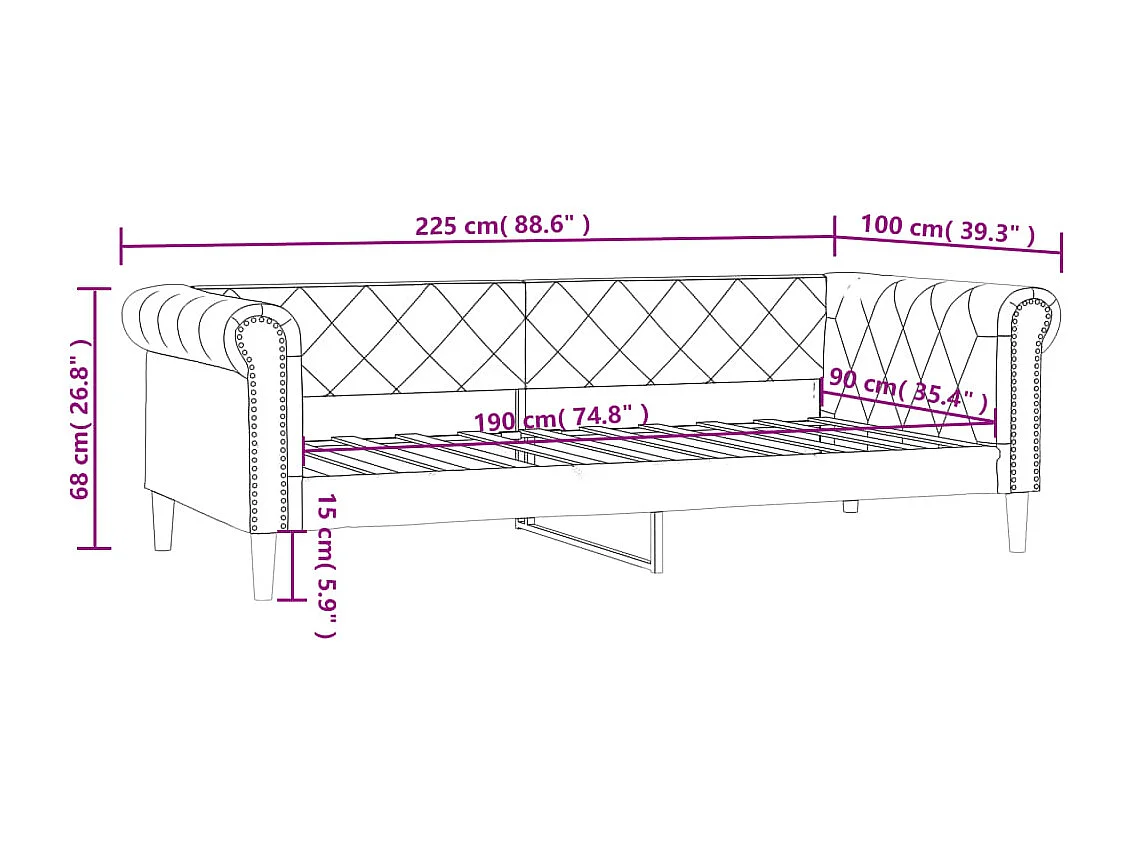 Lit de jour sans matelas noir 90x190 cm similicuir