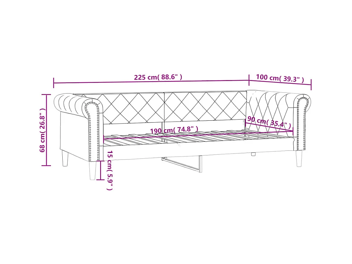 Dagbed zonder matras zwart 90x190 cm kunstleer