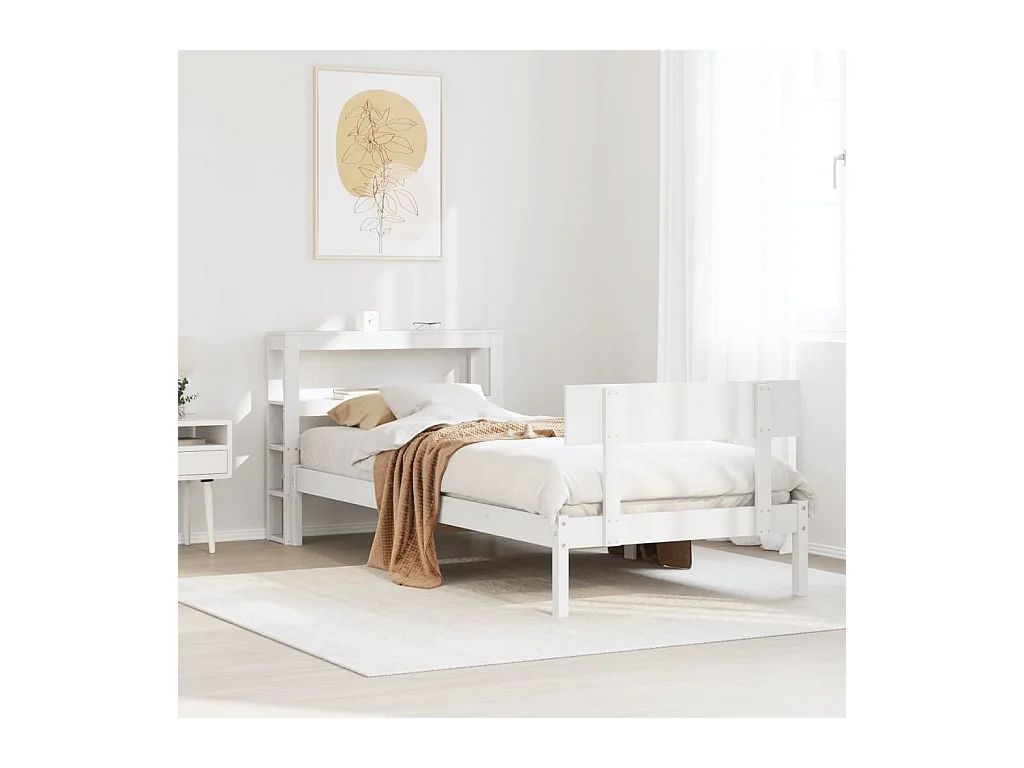 Estructura de cama sin colchón blanca 75x190 cm madera maciza de pino