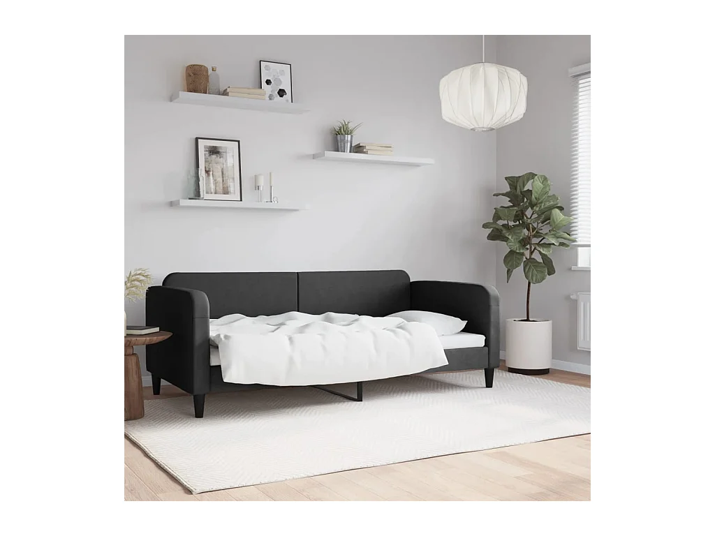 Divano letto senza materasso in tessuto nero 90x190 cm