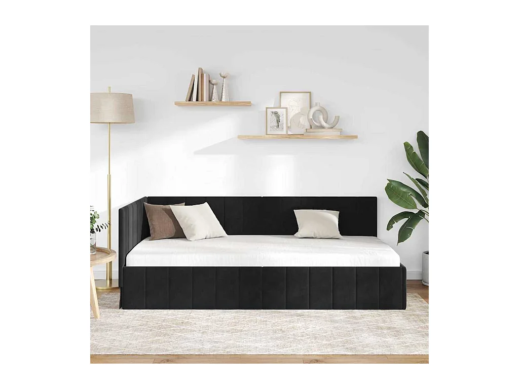 Cadre de lit d'angle avec tête de lit Noir 90 x 190 cm Velours