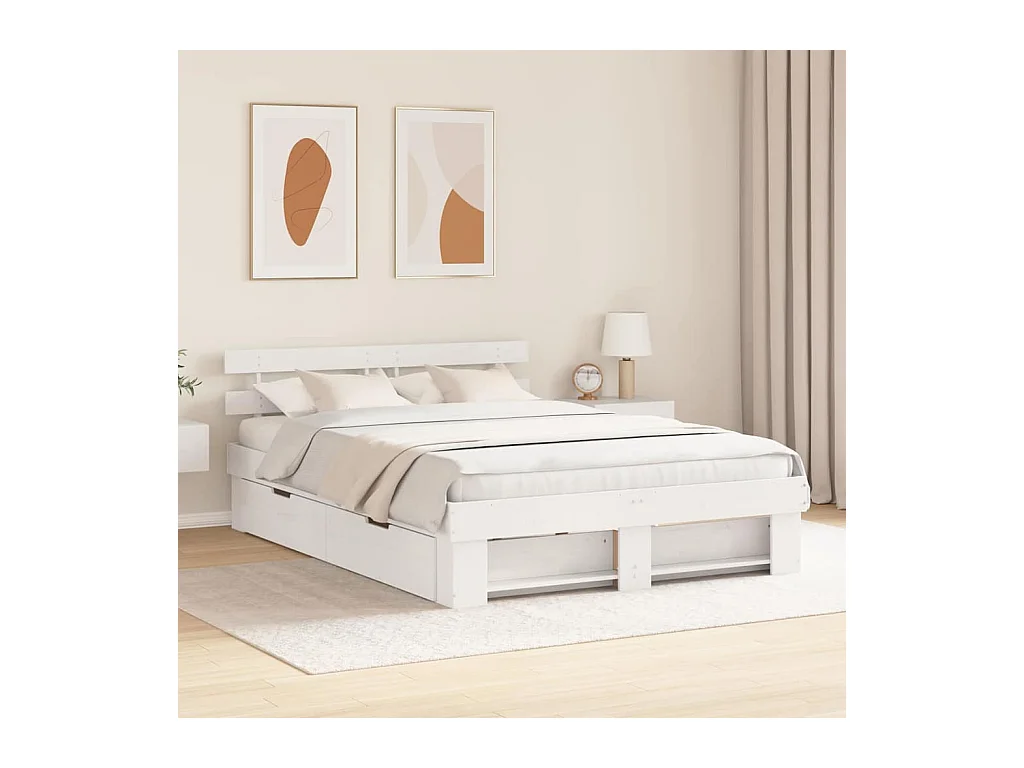 Estructura de cama con cajón Blanco 150 x 200 cm Madera maciza de pino