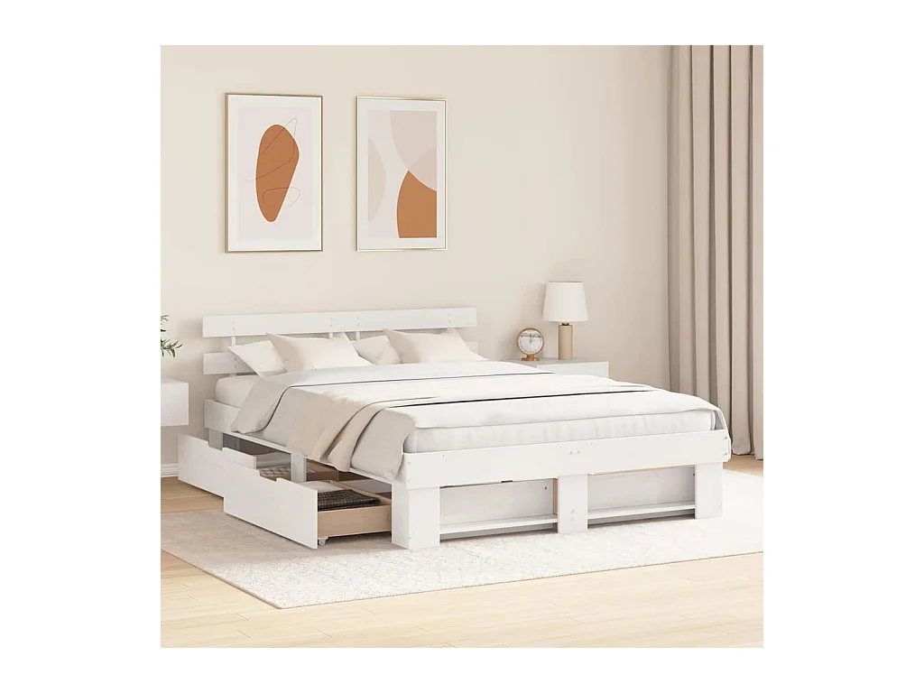 Estructura de cama con cajón Blanco 150 x 200 cm Madera maciza de pino