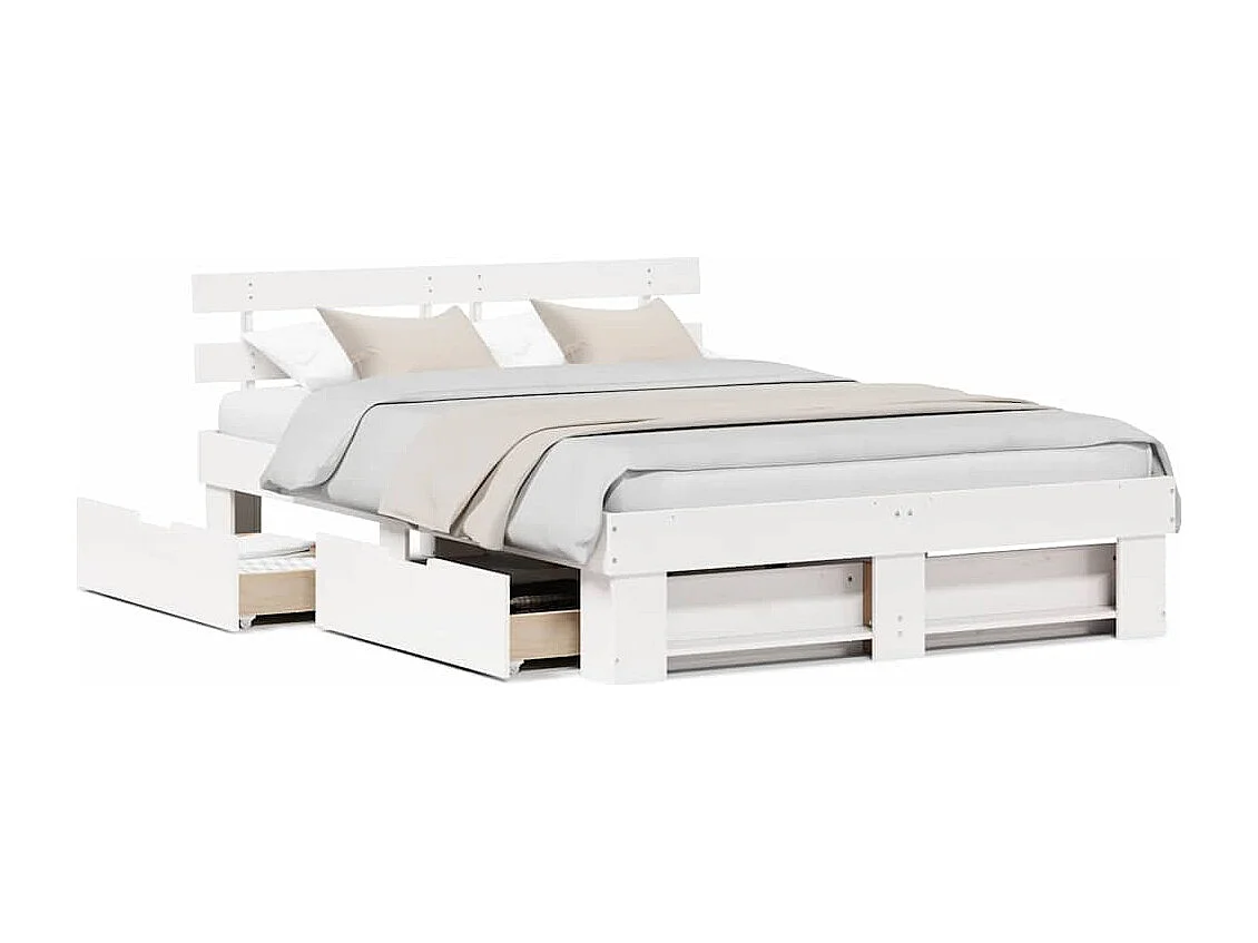 Cadre de lit avec tiroir Blanc 150 x 200 cm Bois massif en pin