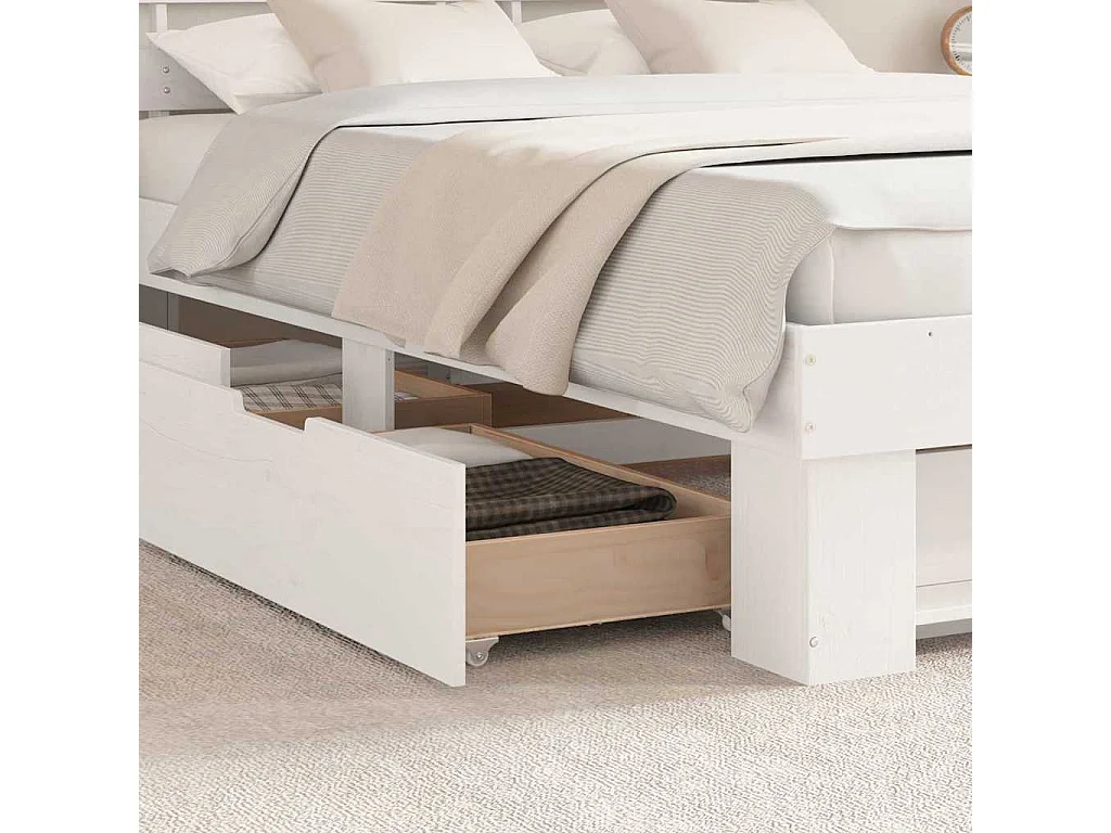 Cadre de lit avec tiroir Blanc 150 x 200 cm Bois massif en pin