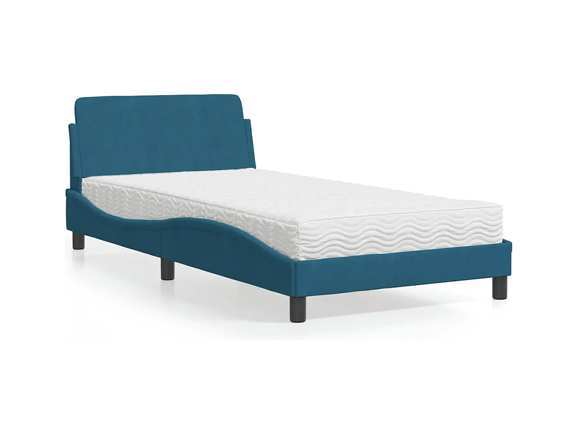 Lit avec matelas bleu 100x200 cm velours