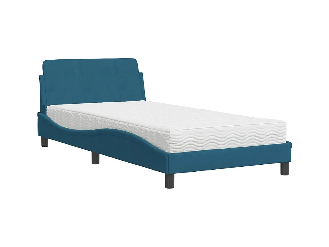 Lit avec matelas bleu 100x200 cm velours