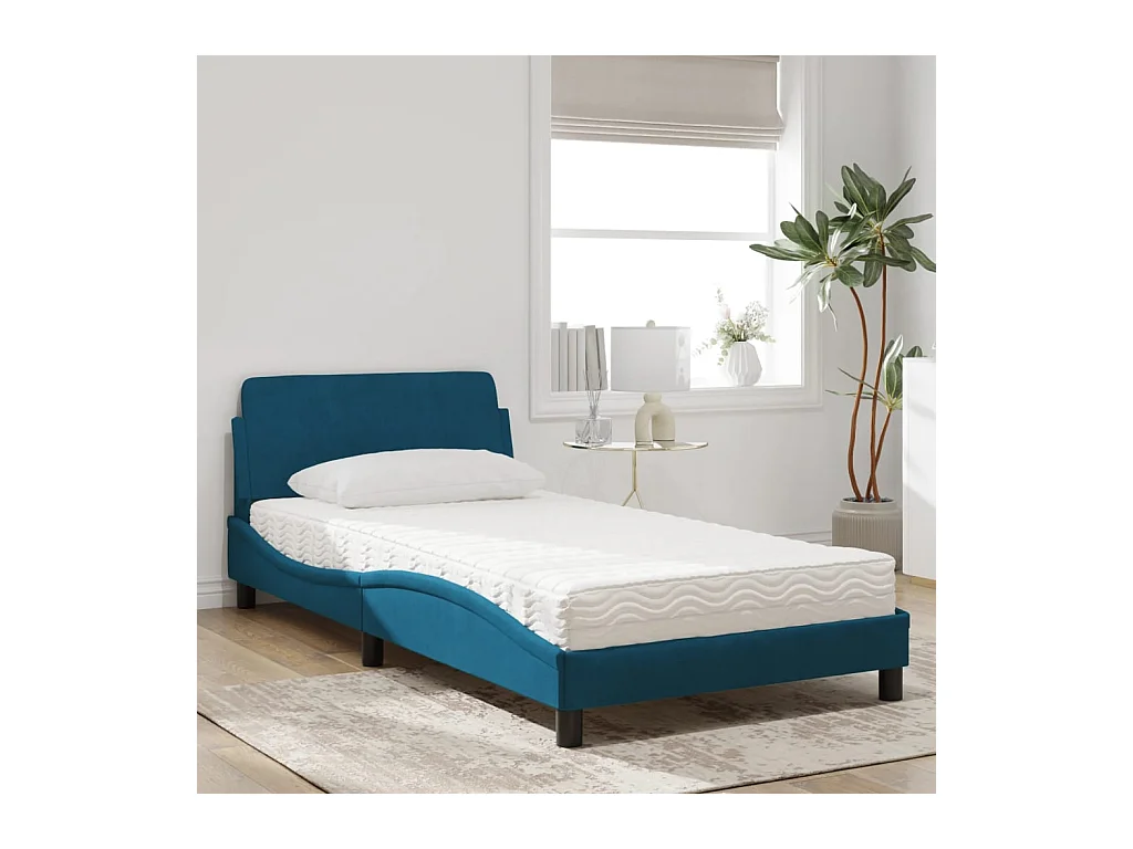 Lit avec matelas bleu 100x200 cm velours