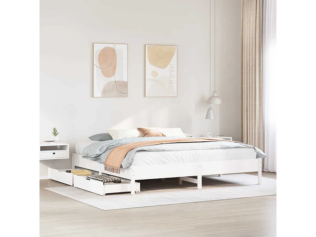 Struttura letto senza materasso bianco 200x200 cm in legno massello di pino