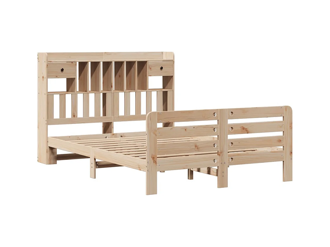 Lit bibliothèque sans matelas 140x200 cm bois massif de pin