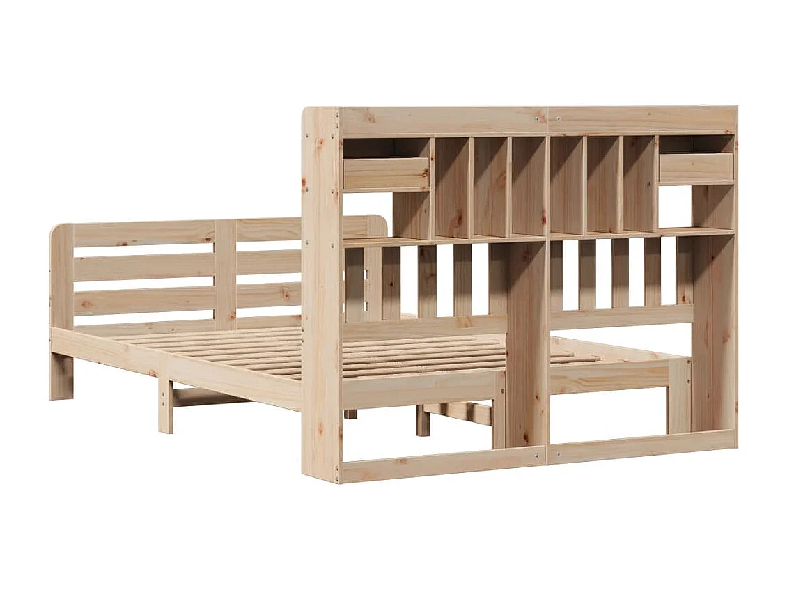 Lit bibliothèque sans matelas 140x200 cm bois massif de pin