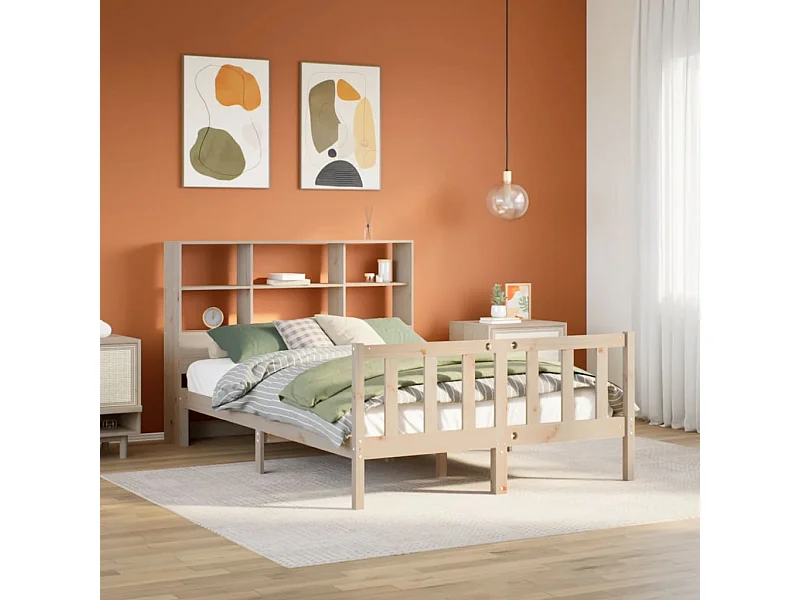 Letto a libreria senza materasso 140x190 cm in legno massello di pino