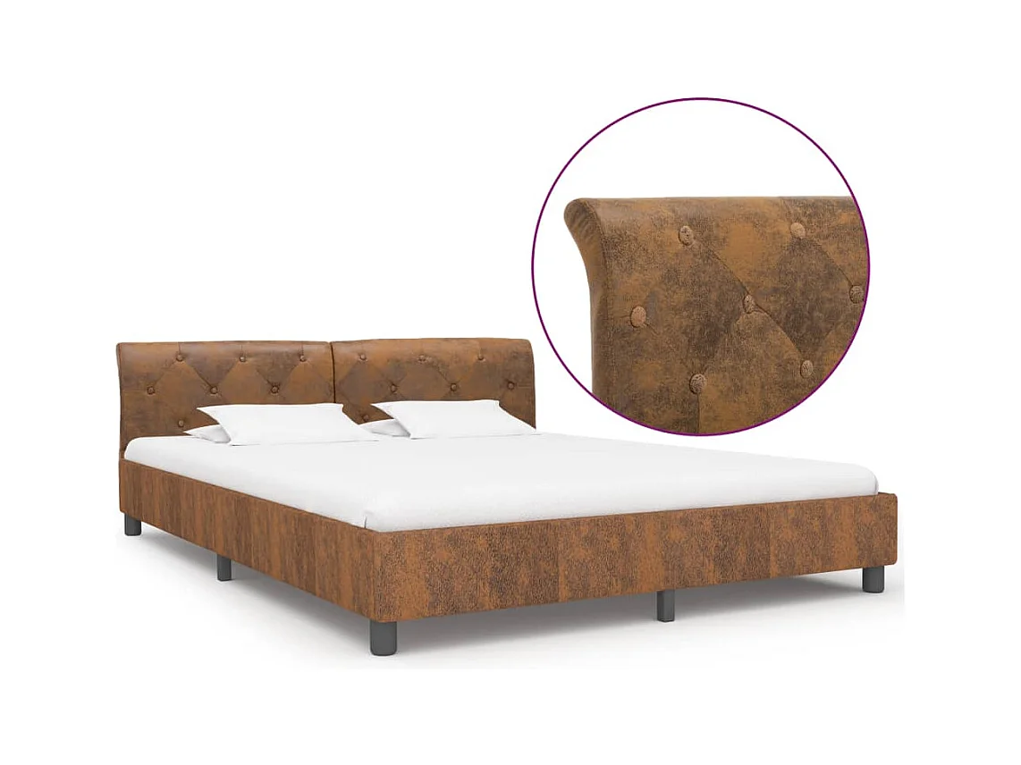 Bedframe zonder matras bruin imitatie suède leer 160x200 cm