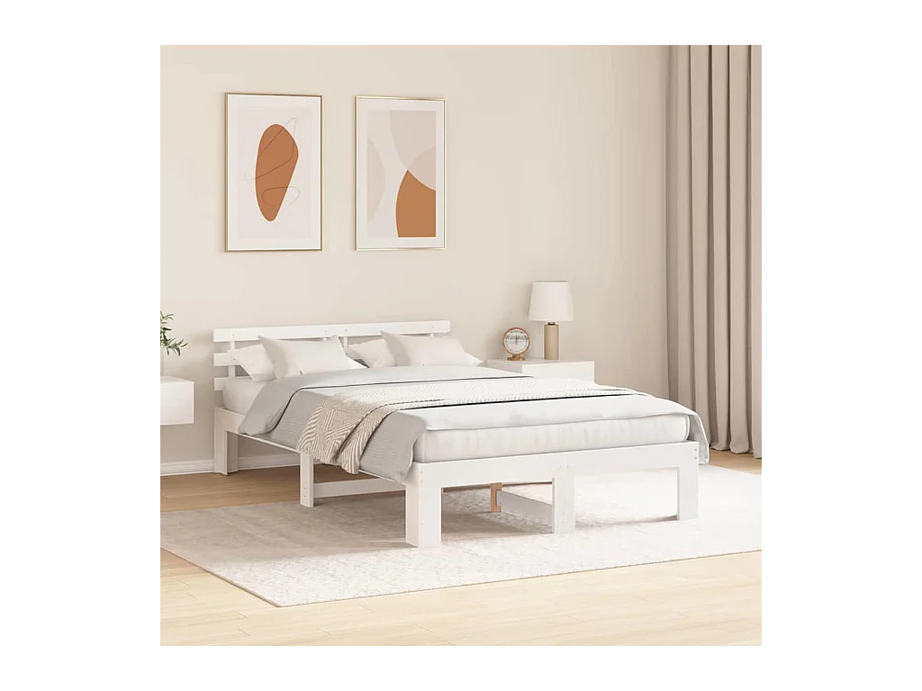 Wit bedframe 135 x 190 cm Massief grenenhout