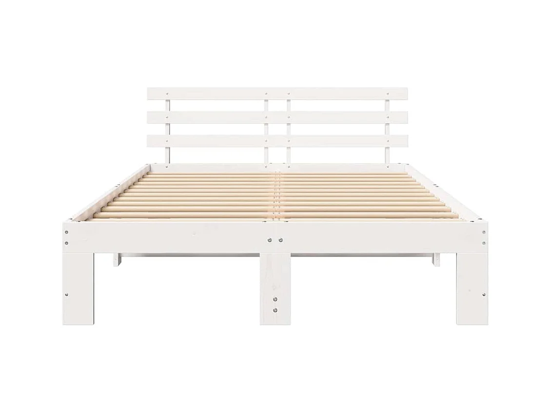 Wit bedframe 135 x 190 cm Massief grenenhout