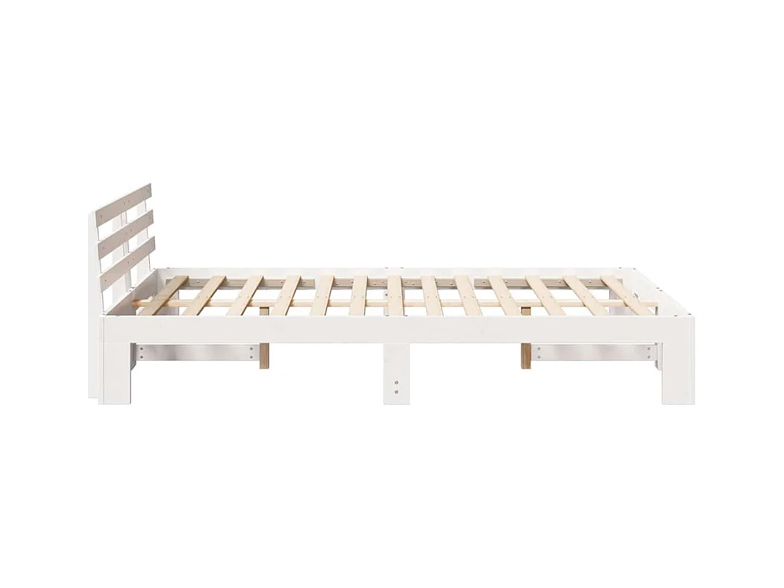 Wit bedframe 135 x 190 cm Massief grenenhout