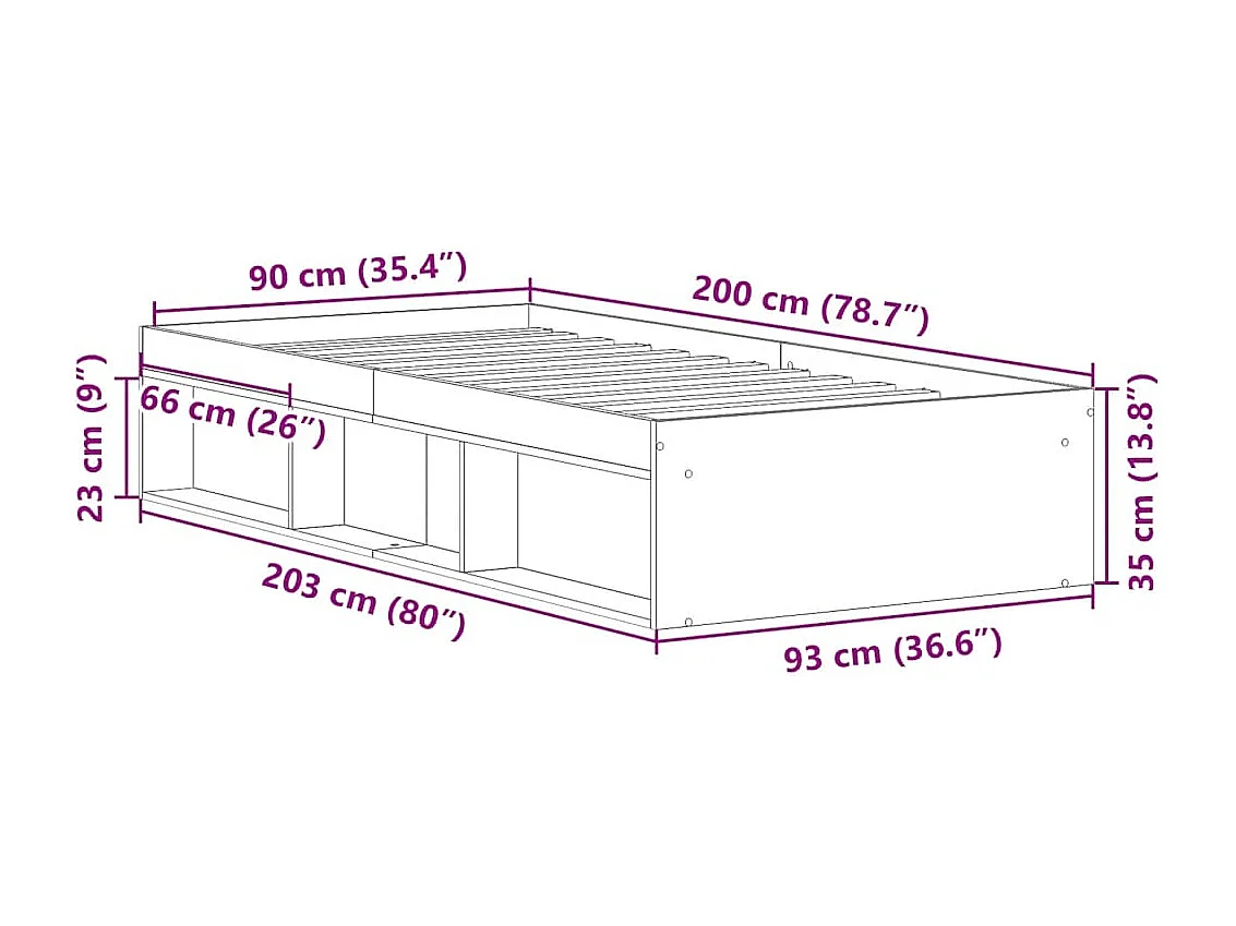 Cadre de lit sans matelas chêne fumé 90x200 cm