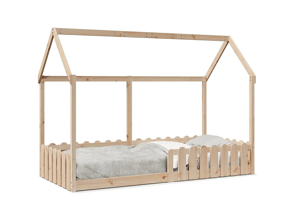 Struttura letto per bambini a forma di casa senza materasso in pino massiccio
