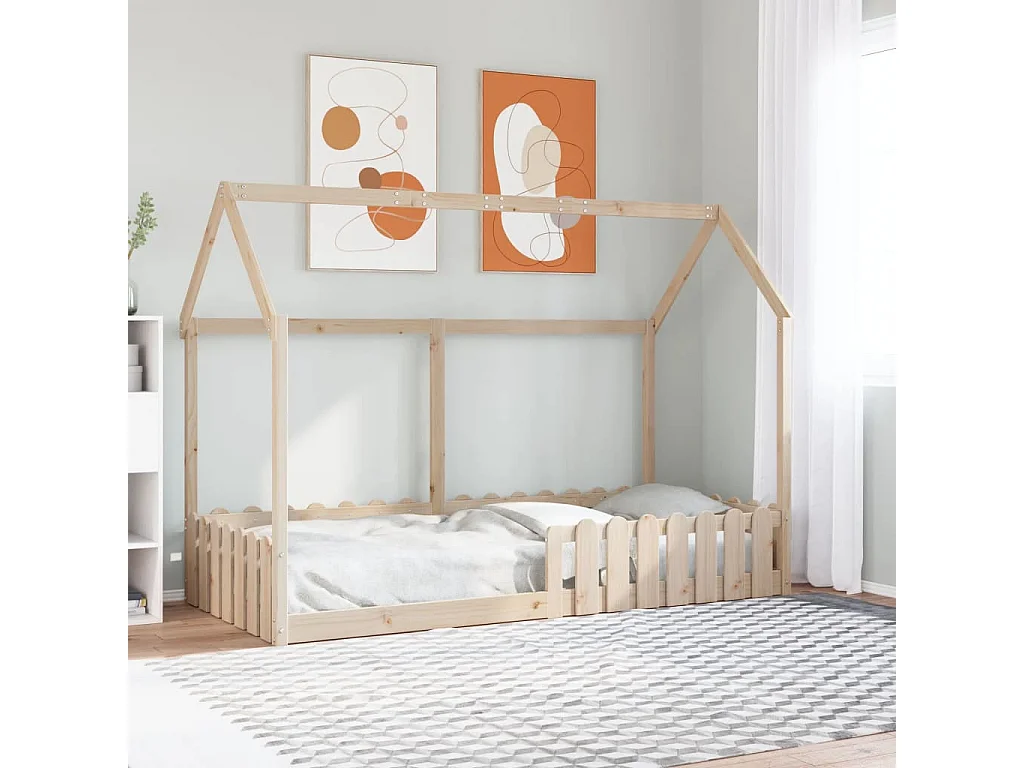 Cadre de lit d'enfants forme de maison sans matelas pin massif