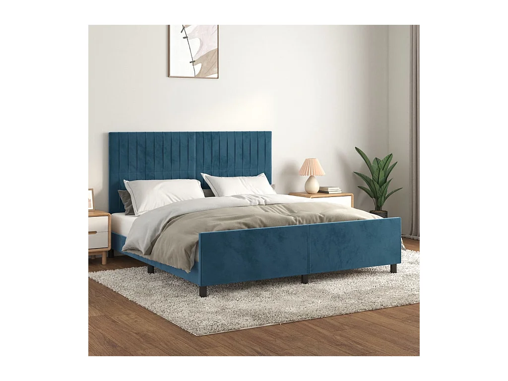 Struttura letto senza materasso blu scuro 160x200 cm velluto