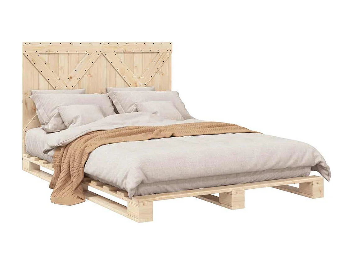 Estructura de cama sin colchón con cabecero de madera maciza