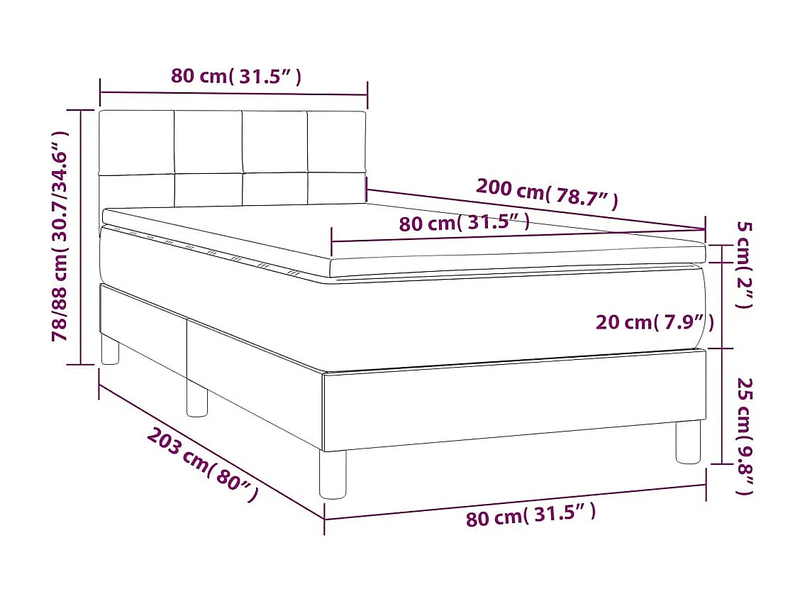 Lattenbodem met matras en LED Zwart 80x200 cm