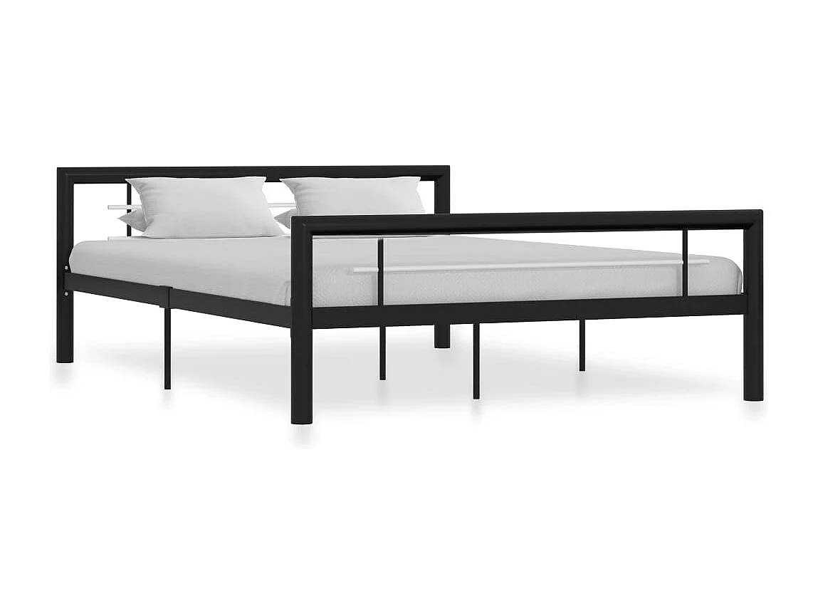 Estructura de cama sin colchón de metal blanco y negro 160x200 cm