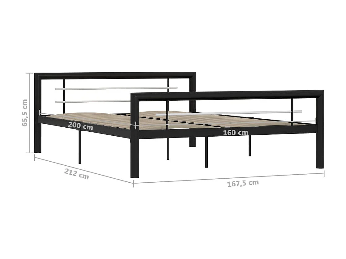 Estructura de cama sin colchón de metal blanco y negro 160x200 cm