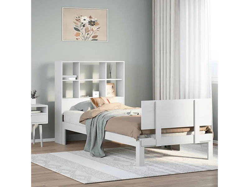 Letto libreria bianco senza materasso 90x200cm in legno massello di pino