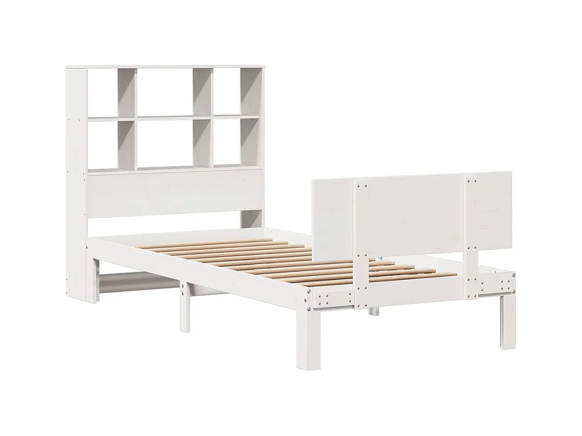 Letto libreria bianco senza materasso 90x200cm in legno massello di pino