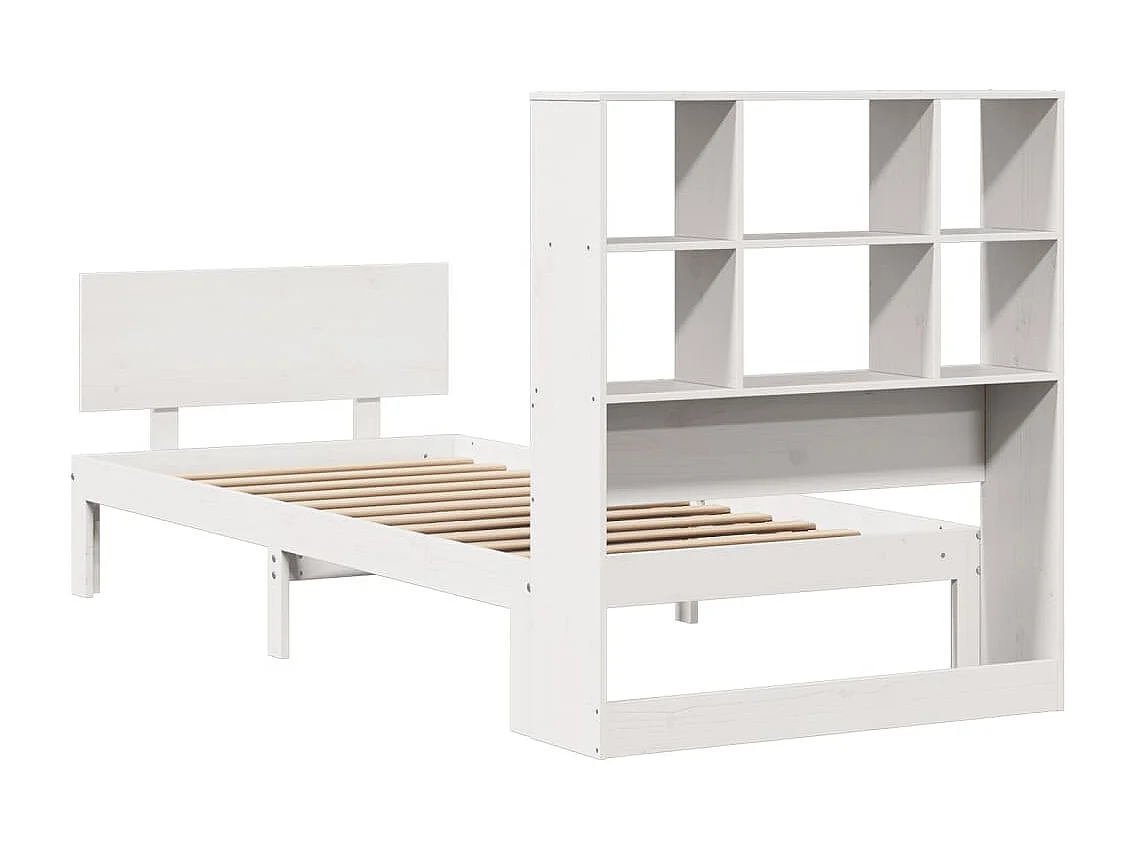 Letto libreria bianco senza materasso 90x200cm in legno massello di pino