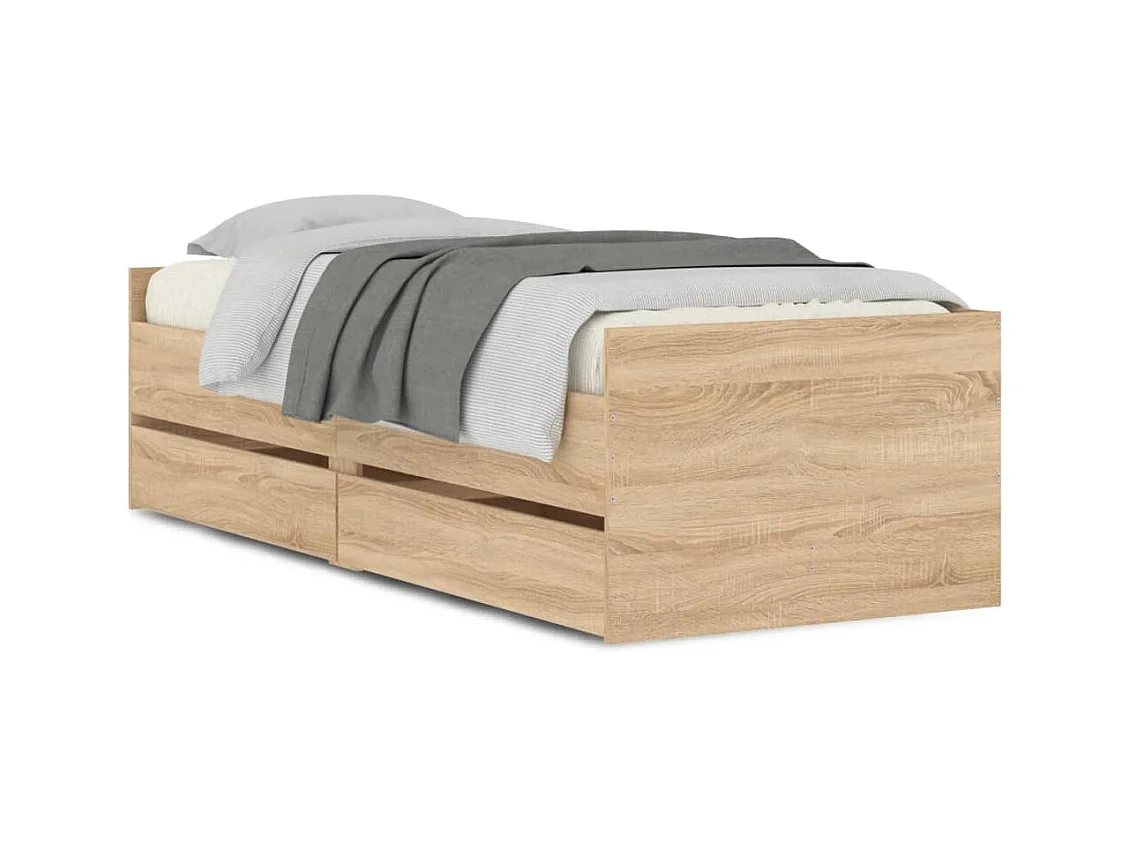 Struttura letto con cassetti senza materasso rovere sonoma 100x200 cm