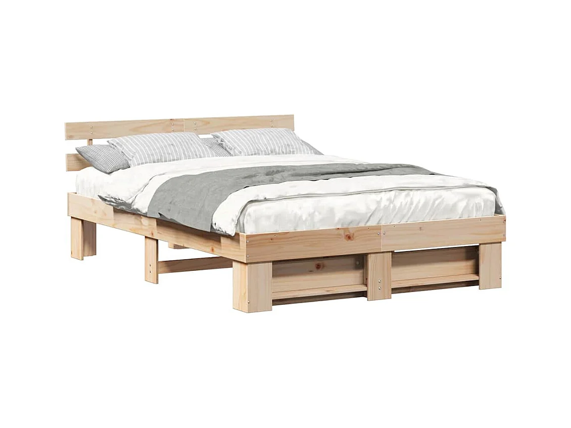 Estructura de cama marrón 150 x 200 cm madera maciza de pino