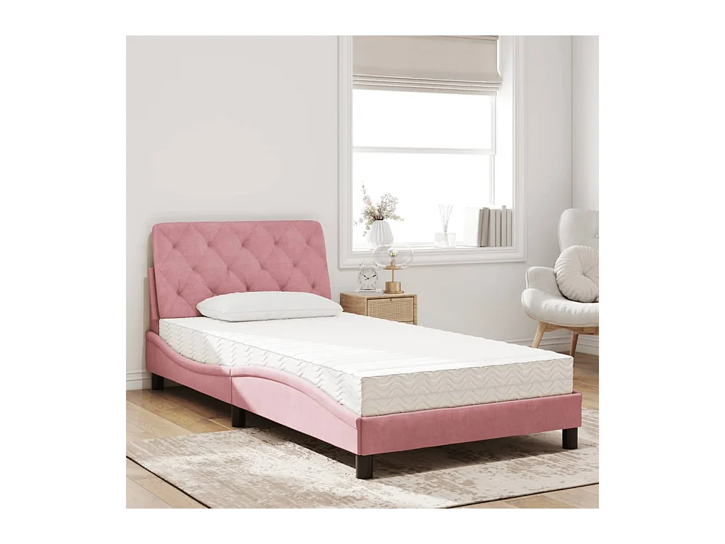 Lit avec matelas rose 100x200 cm velours