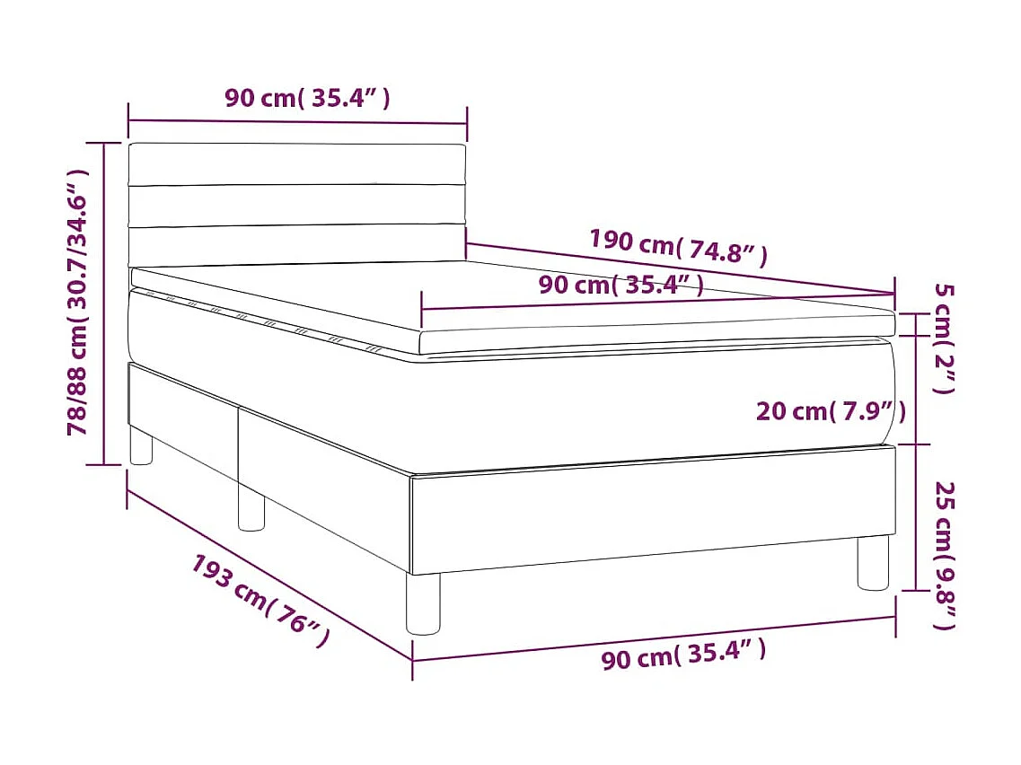 Rete a doghe e materasso Tessuto grigio scuro 90x190 cm