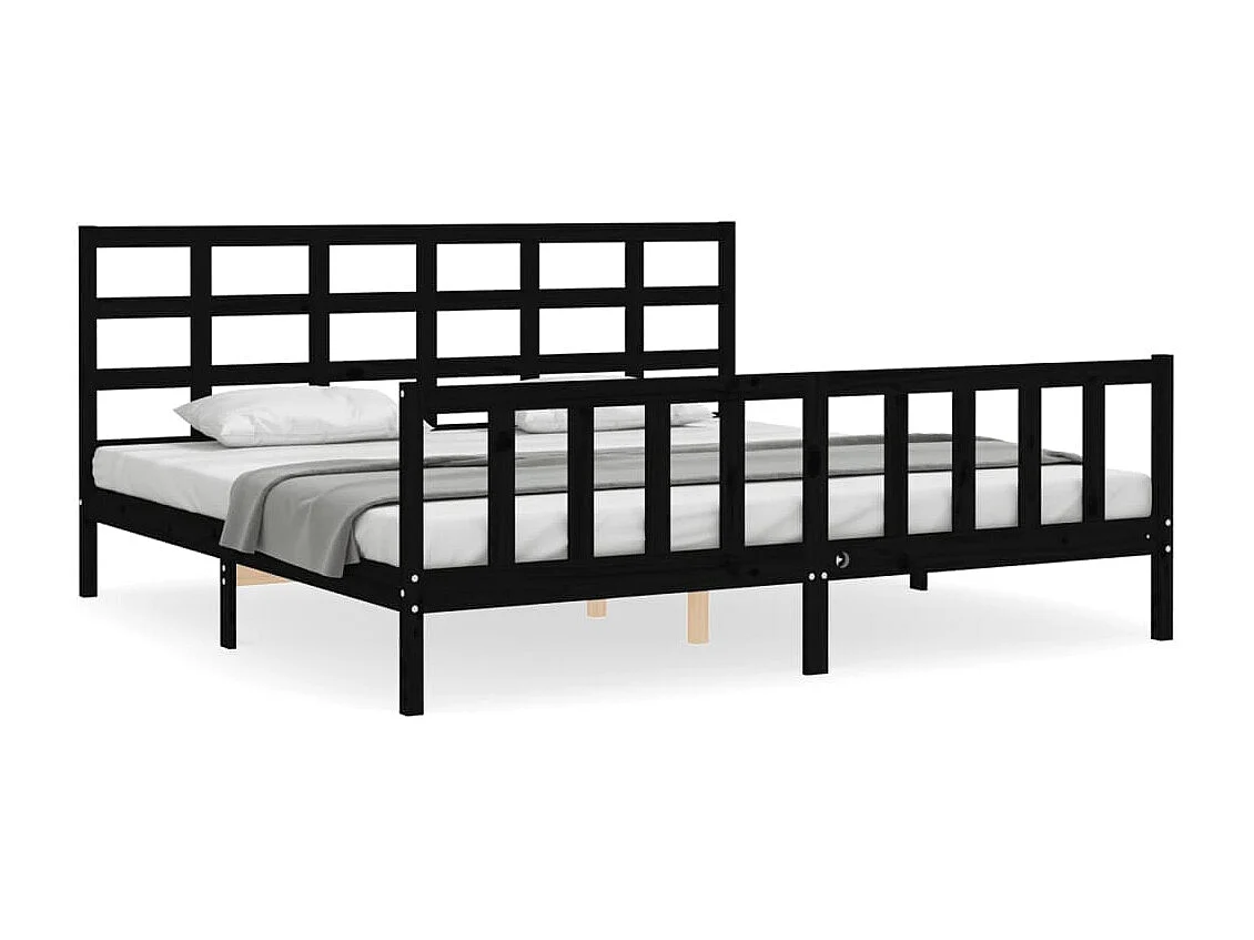 Cadre de lit sans matelas noir 200x200 cm bois massif de pin