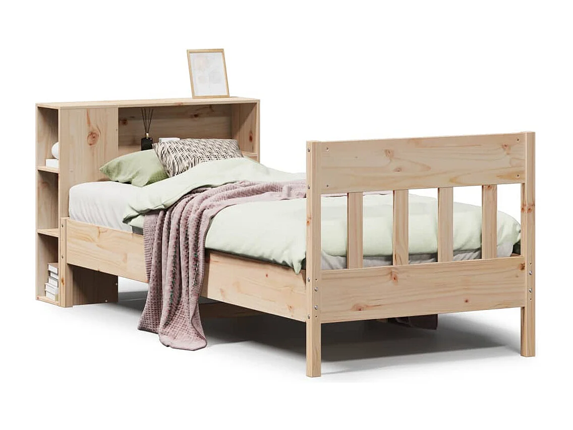 Letto a libreria senza materasso 75x190 cm in legno massello di pino