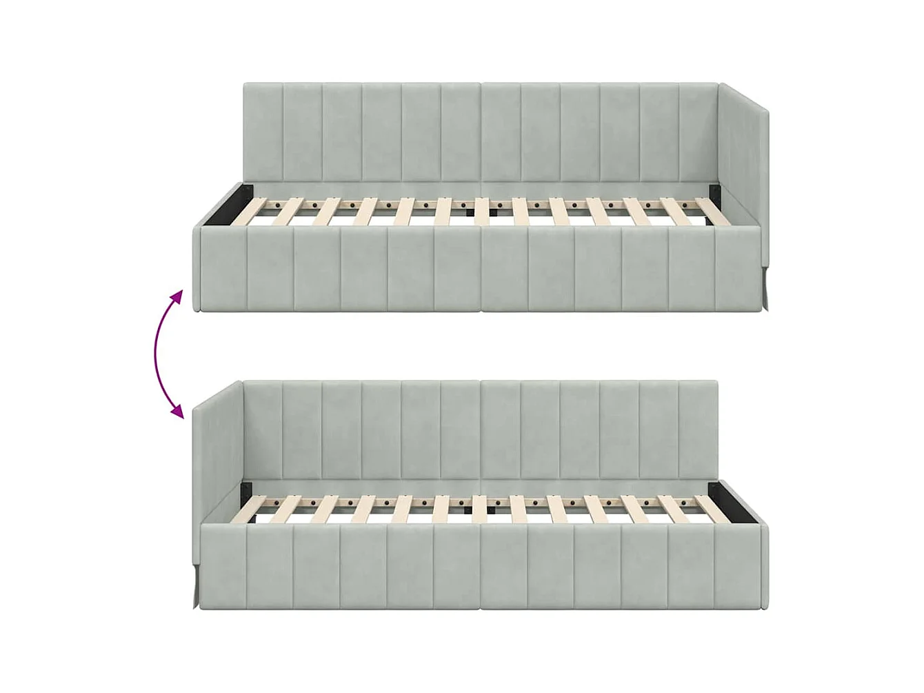 Cadre de lit d'angle Gris clair 100 x 200 cm Velours