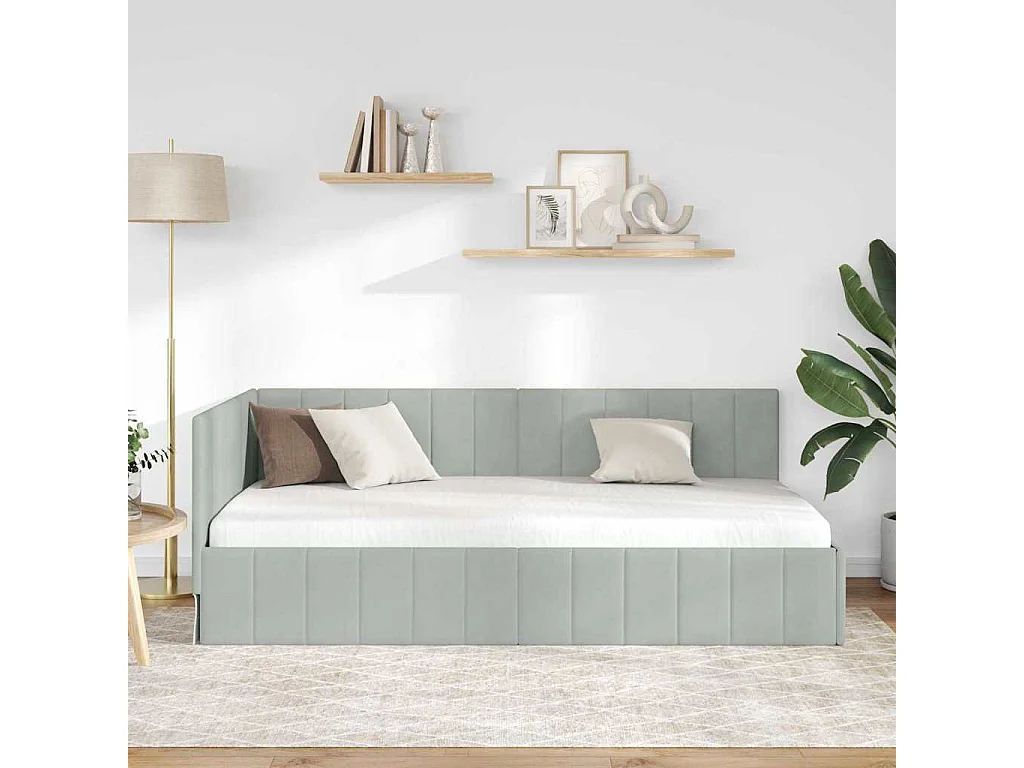 Cadre de lit d'angle Gris clair 100 x 200 cm Velours