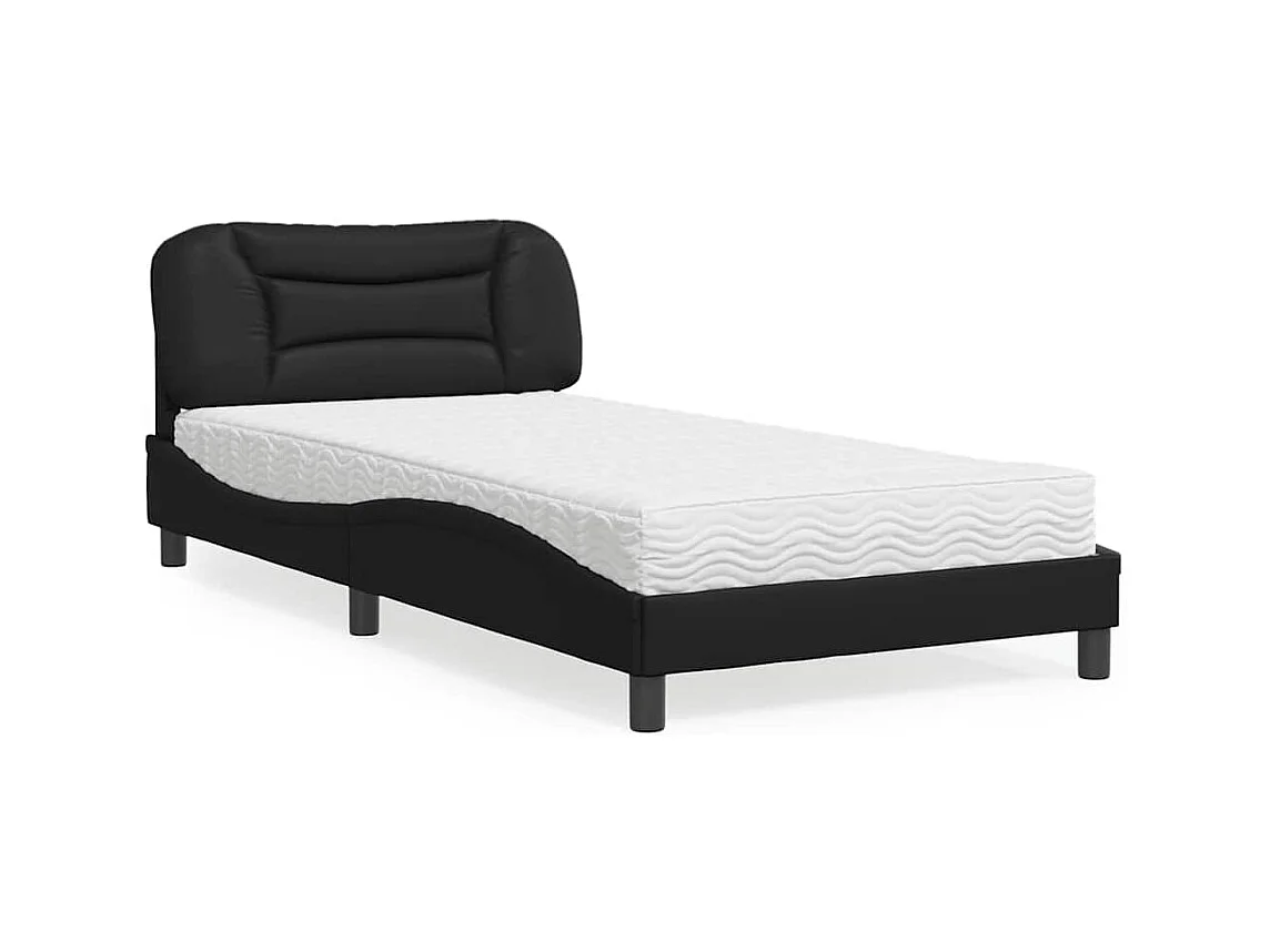 Lit avec matelas noir 100x200 cm similicuir