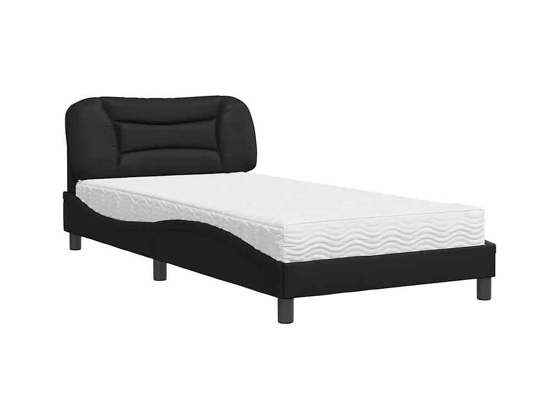 Lit avec matelas noir 100x200 cm similicuir