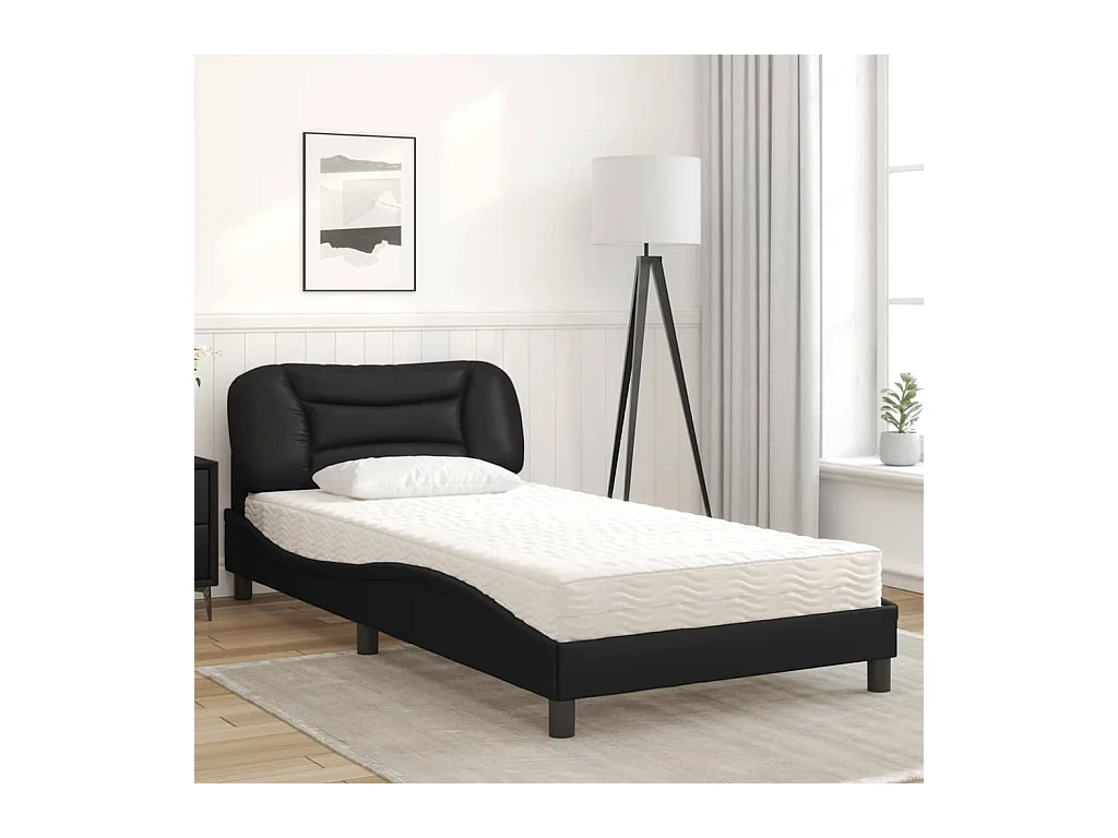 Lit avec matelas noir 100x200 cm similicuir