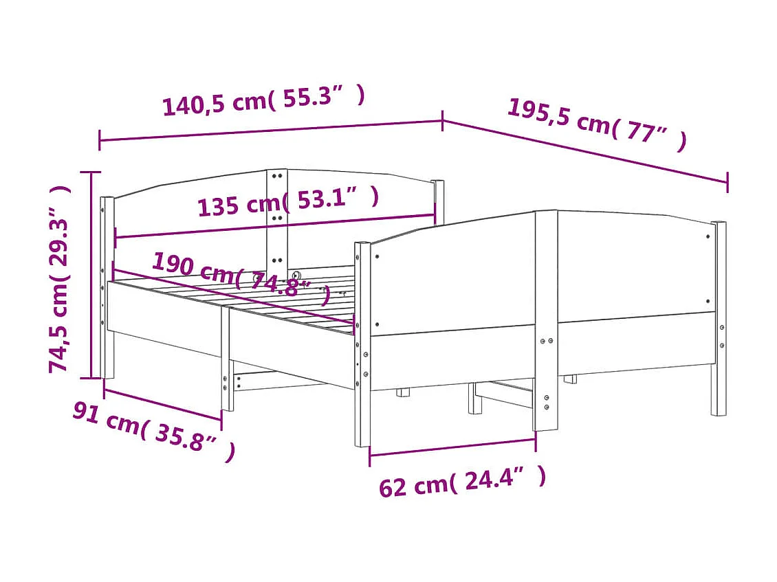 Bedframe zonder matras 135x190 cm massief grenenhout