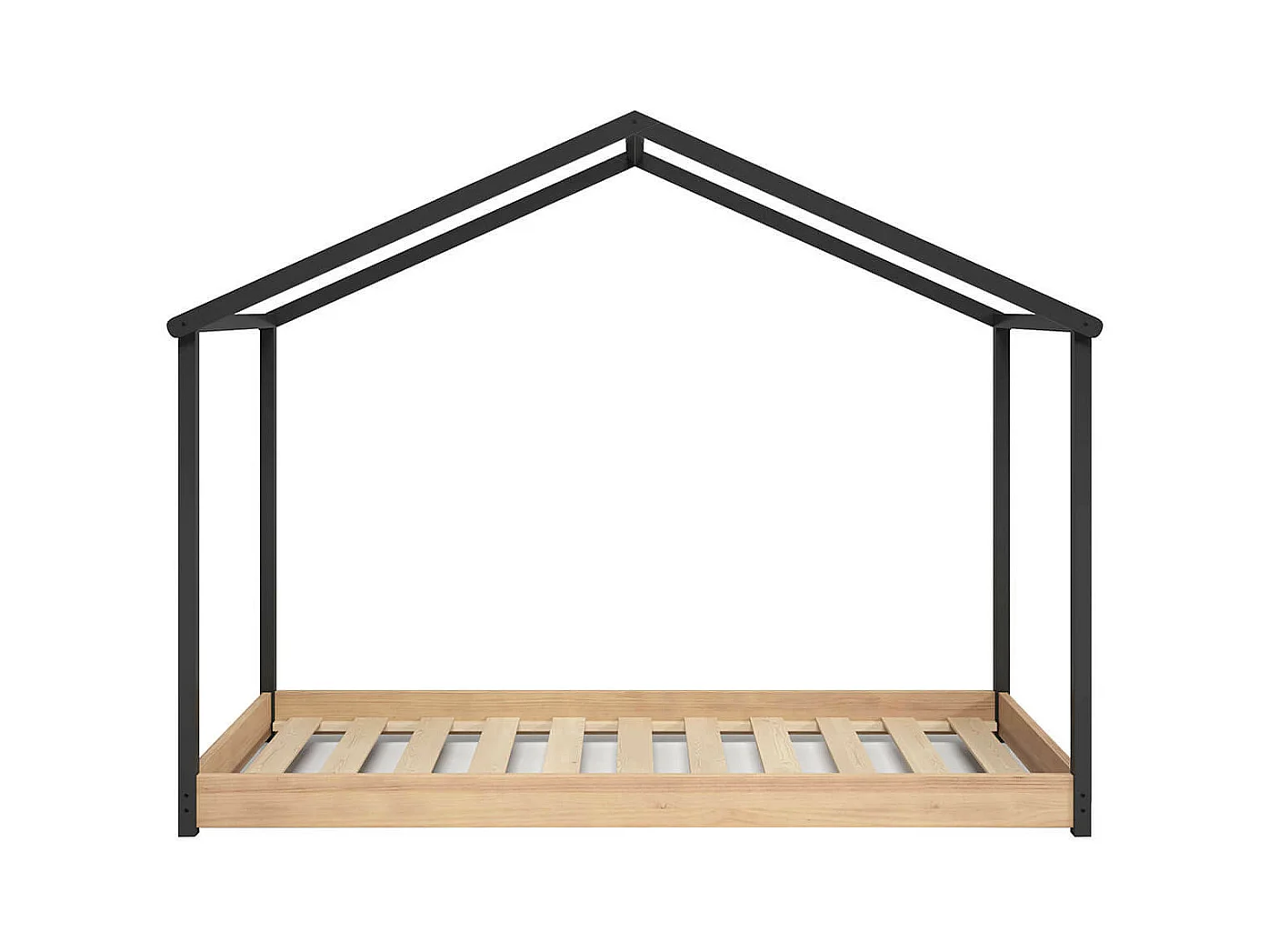 UTHER - Lit Cabane 90x200cm Gris Anthracite et Naturel