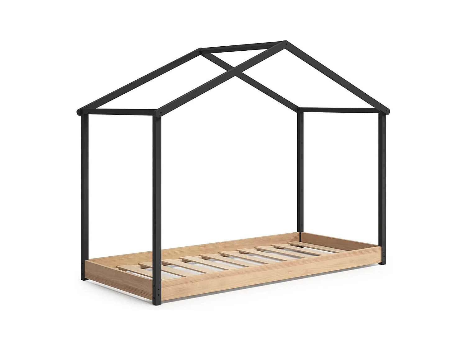 UTHER - Lit Cabane 90x200cm Gris Anthracite et Naturel