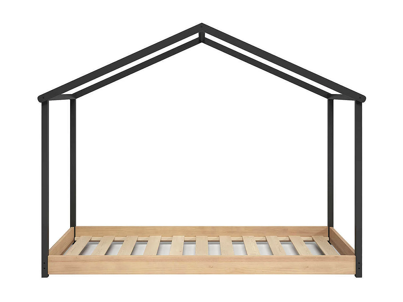 UTHER - Lit Cabane 90x200cm Gris Anthracite et Naturel