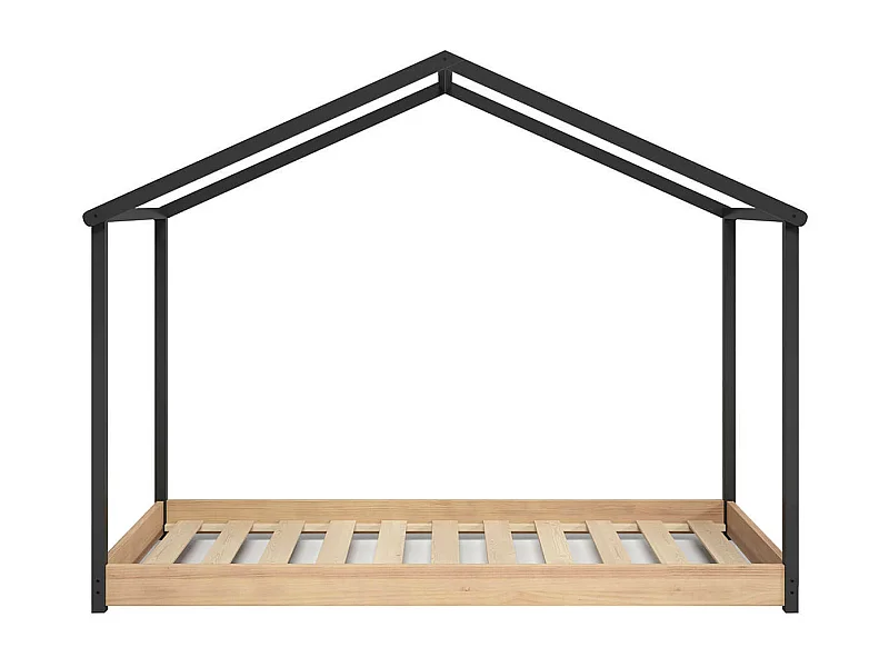 UTHER - Lit Cabane 90x200cm Gris Anthracite et Naturel
