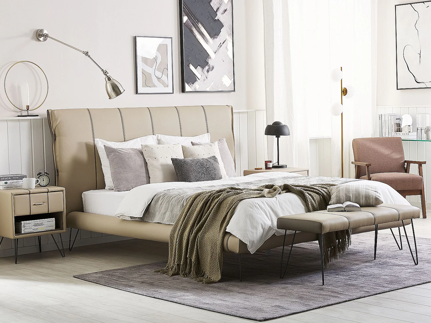 Lit avec sommier Cuir PU BETIN 180 x 200 cm Beige sable
