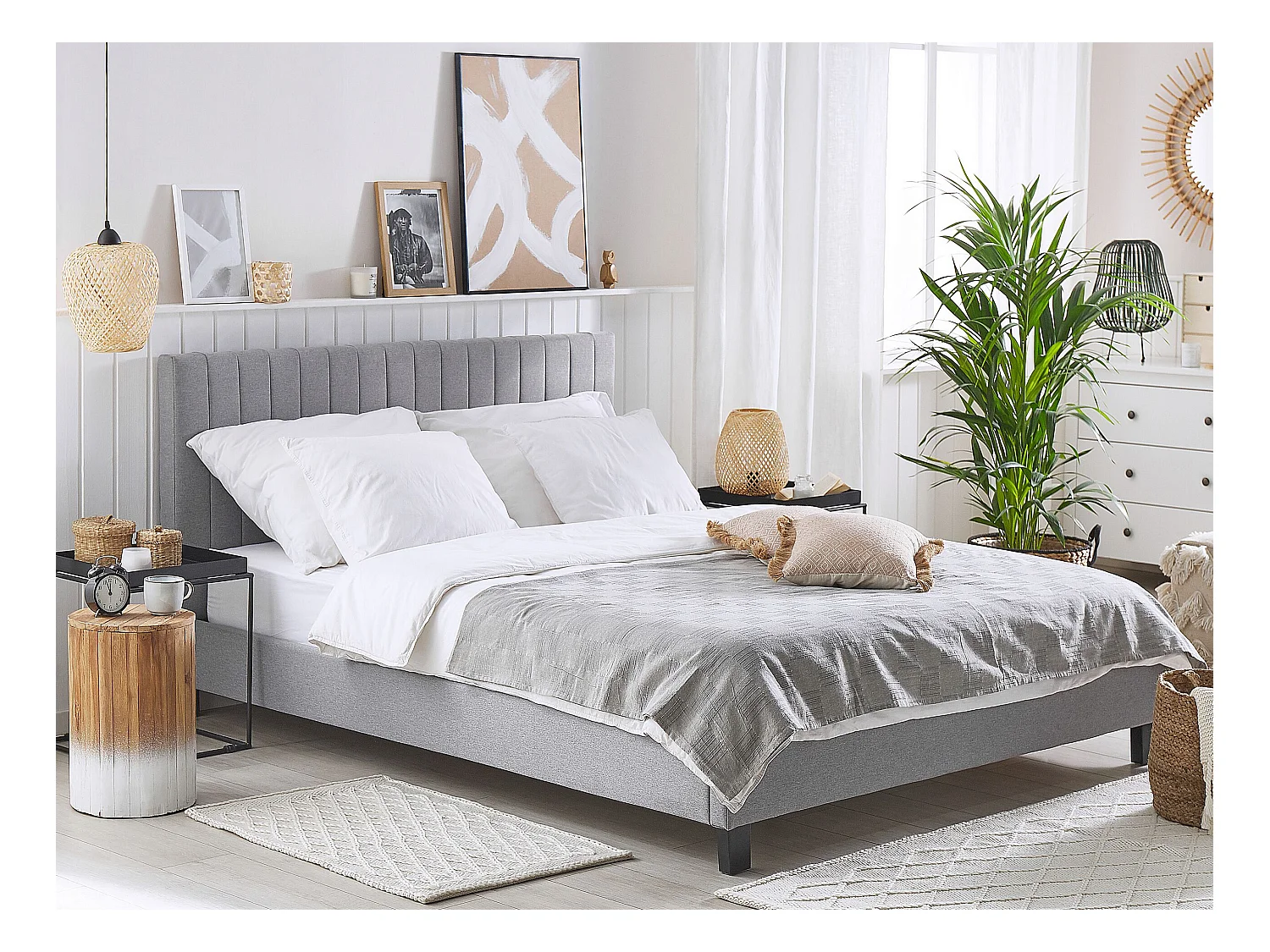 Elegantes Bett Polsterbezug mit Lattenrost hellgrau 180 x 200 cm Poitiers